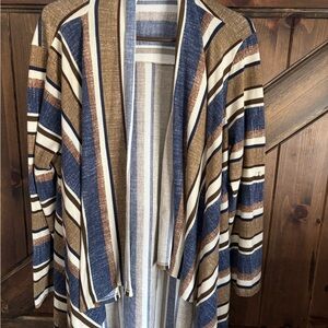 Elegant Striped Cardigan in Brown and Blue
